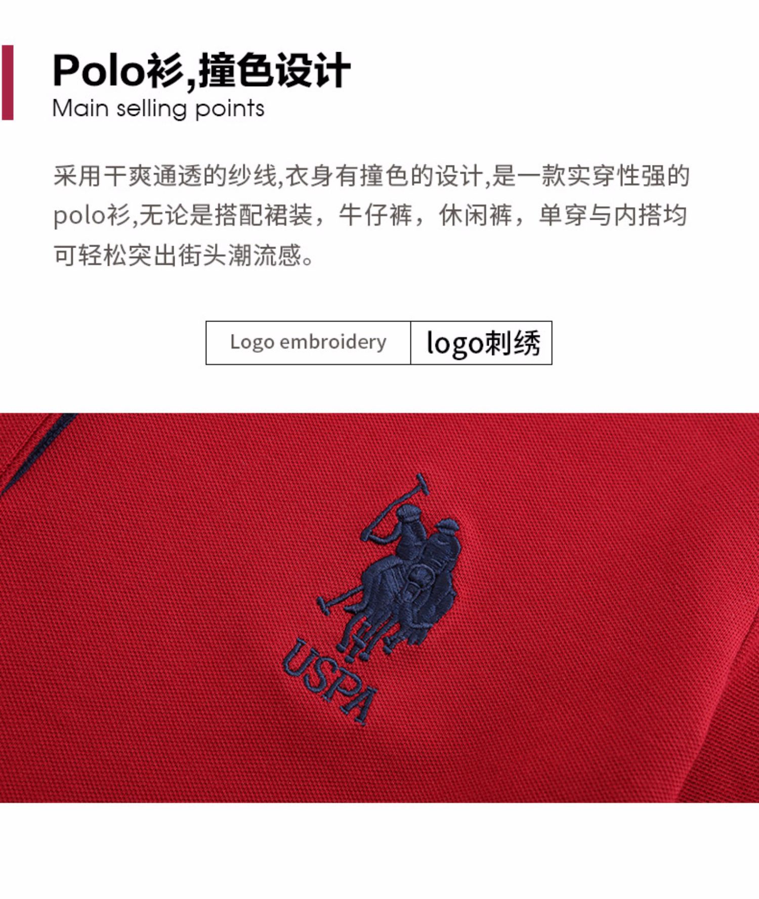 U.S POLO ASSN 经典美式 女款 时尚撞色 纯棉POLO衫 图2