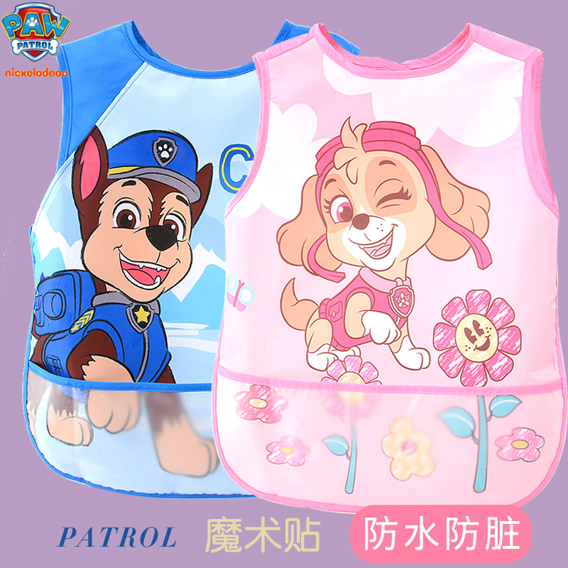 Children's Sleeveless Smock Bib for Boys and Girls, Paw Patrol Waterproof Summer Anti-Dirt Eating Bib, Cartoon Chase