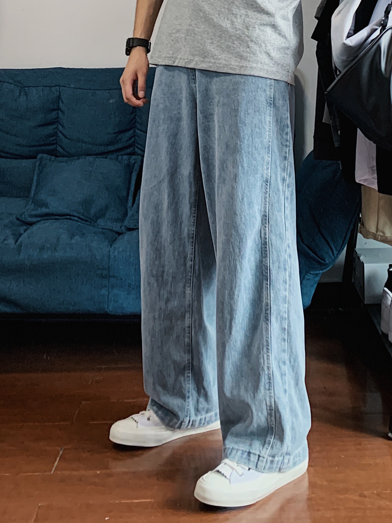 Ouyang classmate super loose wide leg straight daddy pants European and American style mopping pants all-match Japanese retro jeans trend