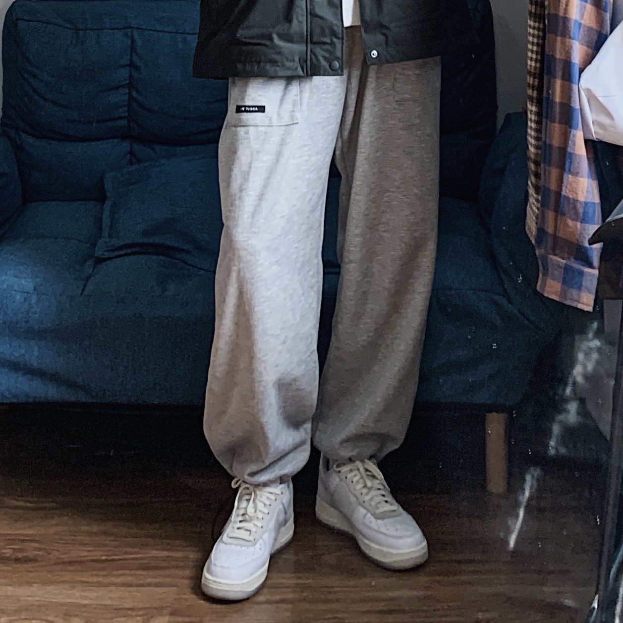 Ouyang classmate boys gray sports pants wide-leg straight Japanese trousers men's Hong Kong style drawstring leggings casual pants trend