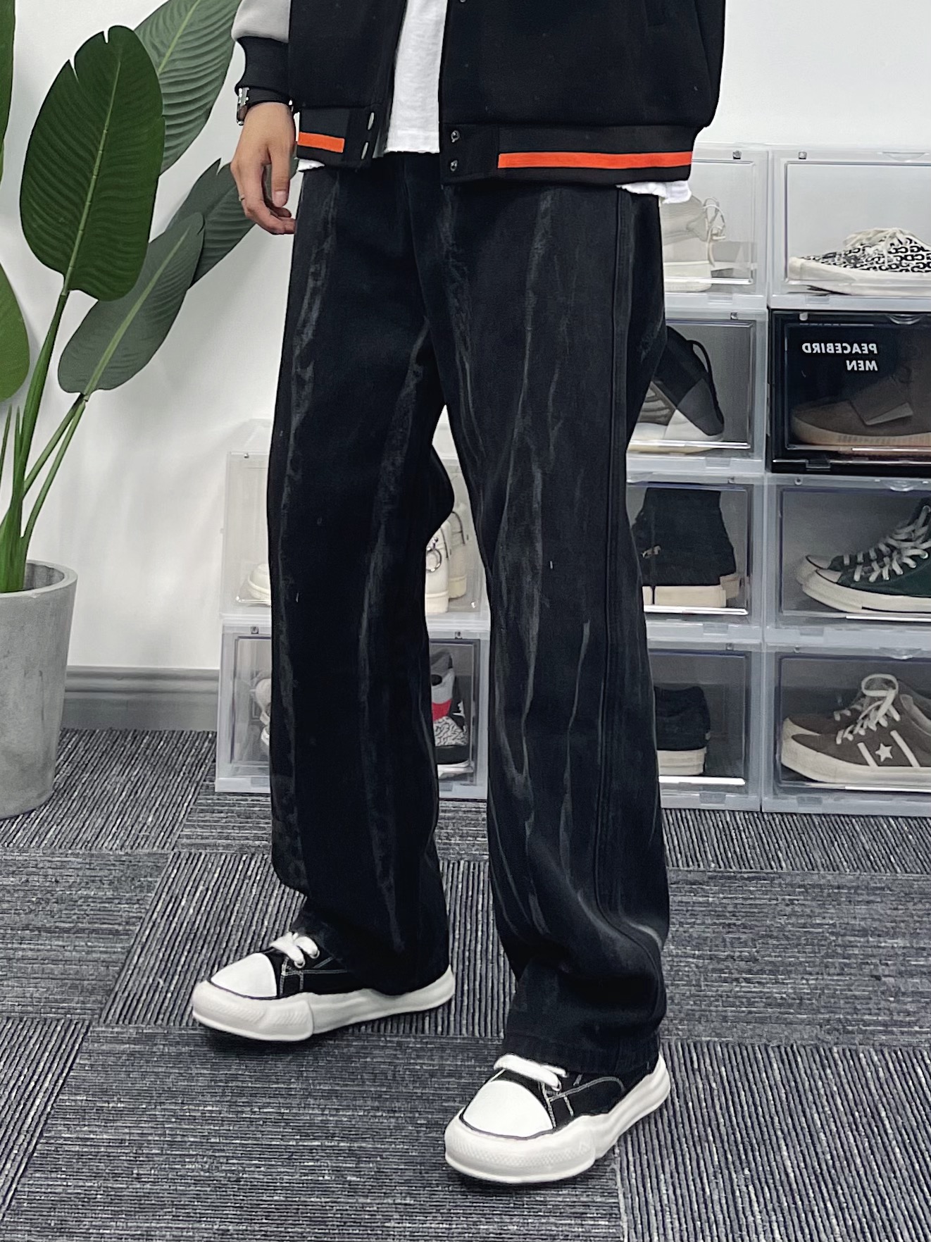 Three-zero-six Ouyang classmates Zeydye jeans Black 100 lap loose wins Wind High Street Leisure straight drum Long pants