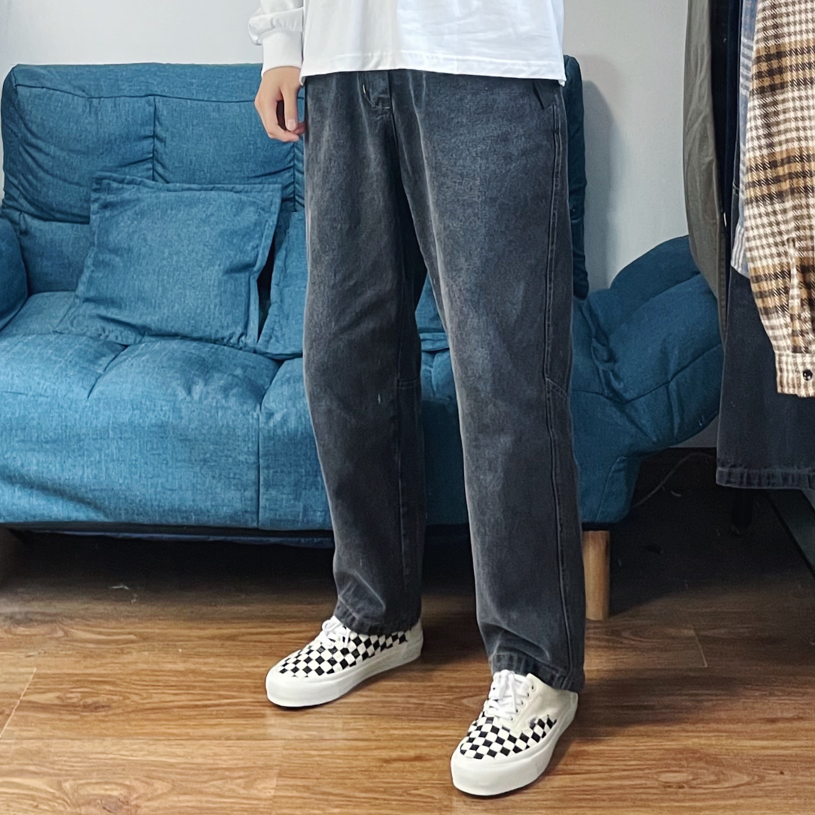 Japanese retro spring jeans all-match simple straight wash daddy pants loose mid-waist casual pants men's tide