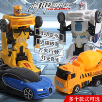 Children excavator electric rotating universal toy engineering car deformation police car robot charging racing car little boy