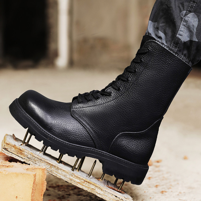 Headlayer Bull Leather Army Meme Boots Fighting Boots Wear Resistant High Cylinder Tooling Boots Non-slip Special Bing Boots Heightening Genuine Leather Martin boots