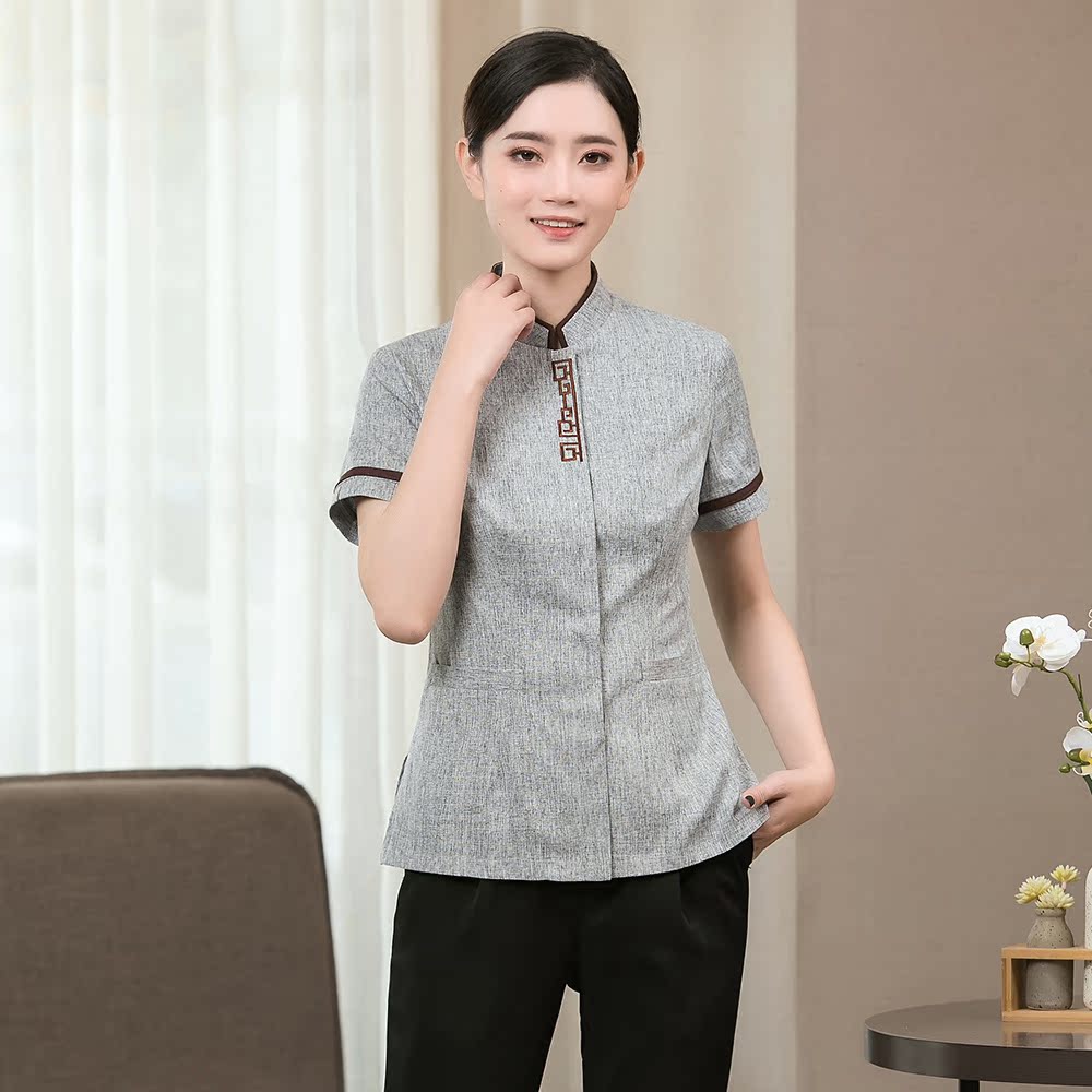 Làm sạch dì Workwear ngắn Sleeves 2019 mới mùa hè ăn mặc Mồ hôi thở Hotel Club nước lau sàn đồng phục