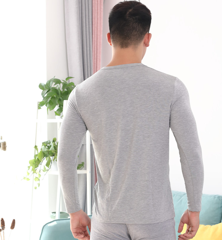 Gekai nam quần áo sợi tre mùa thu đơn mảnh cổ tròn phương thức chạm đáy áo sơ mi nam dài tay áo sơ mi nhiệt đồ lót - Áo ấm áo giữ nhiệt