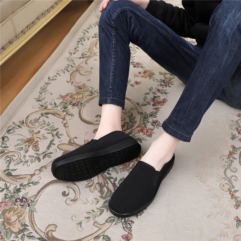 New Old Beijing Cloth Shoes Men Shoes Single Shoes Flat Bottom Working Shoes Black Soft Bottom Middle Aged Cloth Shoes Non-slip Dad Shoes