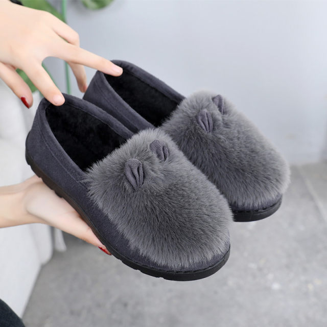 2021 new style plush shoes women plus velvet fall outside lazy shoes peas shoes women thick-soled warm cotton shoes women non-slip