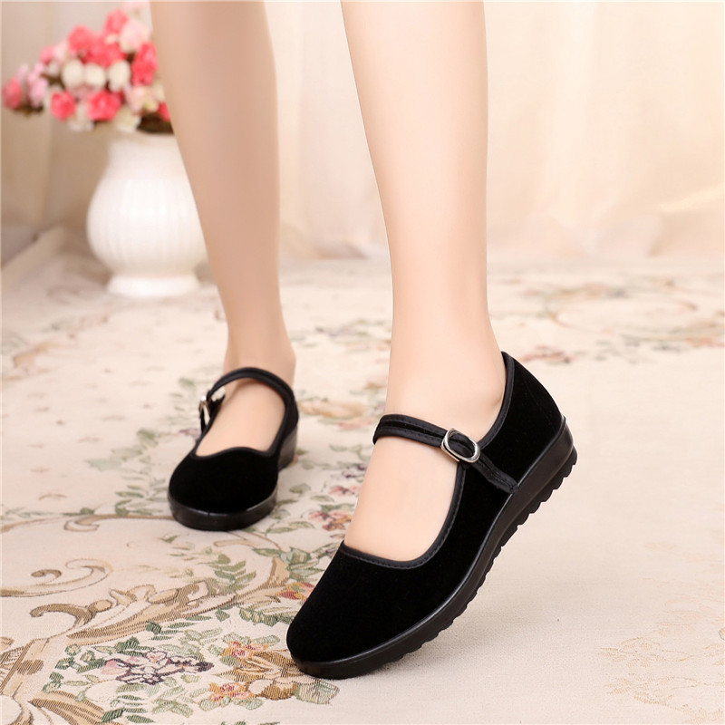 Old Beijing Cloth Shoes Women's Shoes Flat Bottom Single Shoes Large Size Working Shoes Black Hotel Work Shoes Non-slip Mom Shoes Soft Bottom