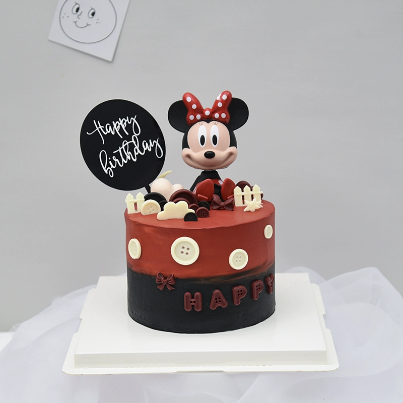 trong sinh nhật Minnie Mickey bánh trang trí đồ trang trí cắm phụ kiện thẻ sáng tạo Khuôn hoạt hình màu đỏ lưới Hàn Quốc - Trang trí nội thất