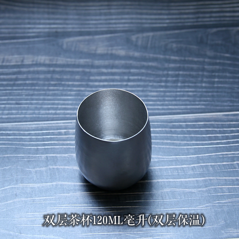 Health Brief Double Layer Pure Titanium Tea Cup Cold Drink Cup Delivery Straw Beer Cups Japanese Ice Flake Crystalline Face Antibacterial
