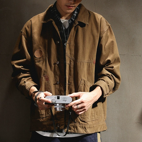 Ретро демисезонная рубашка, лонгслив для отдыха, мужская куртка, в американском стиле, оверсайз