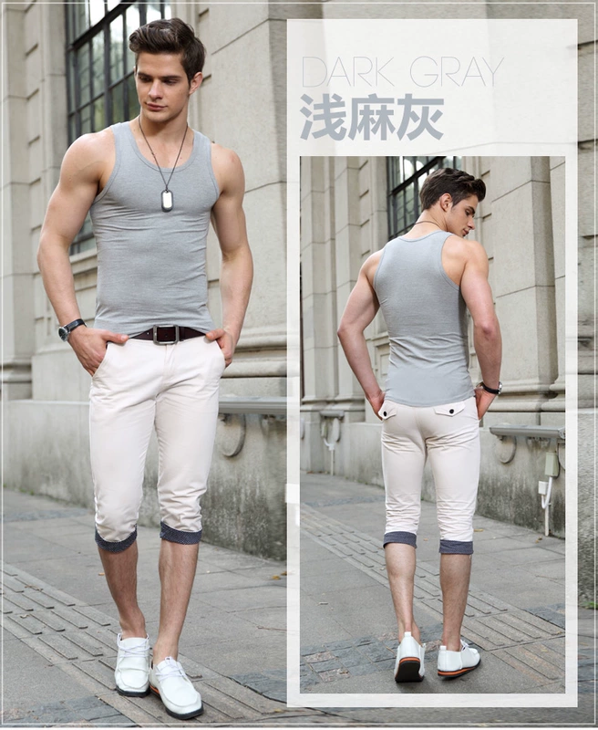 2 người đàn ông của vest nam mùa hè cotton thanh niên thở chặt chẽ-fitting tự trồng tập thể dục rào cản cơ sở trắng