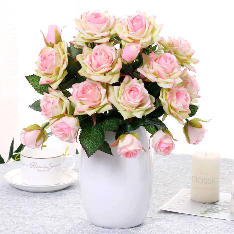 Simulation flower rose set flower art flower potted vase fake flower decoration silk flower living room indoor dining table decoration flower