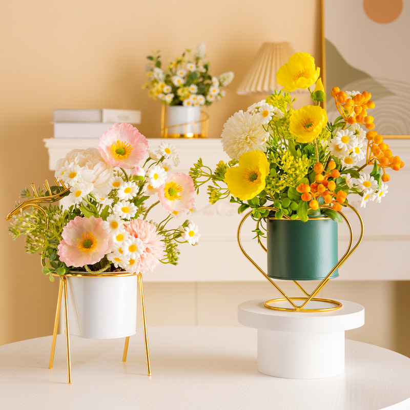 Nordic dining table flower rose fake plastic fixtures portfolio parlor simulated vase flowers in simulated flowers