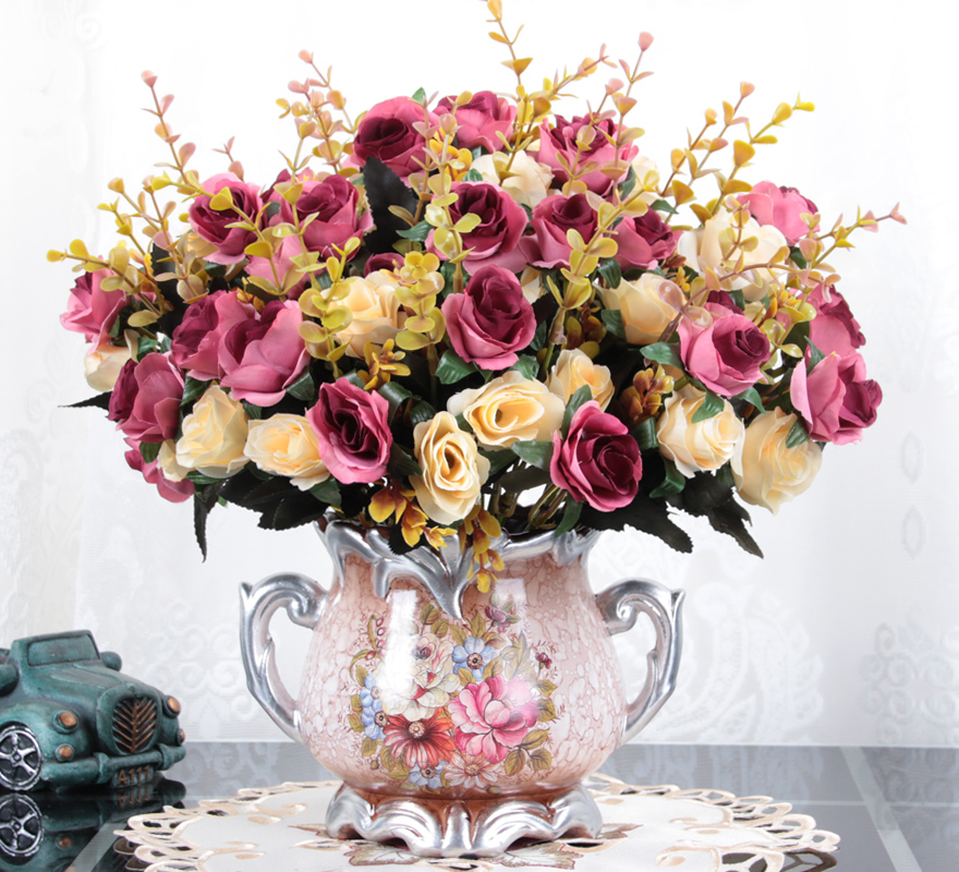 European fake flower simulation flower room with table tea handsflower flower piece bedroom decorated rose dry flower pot