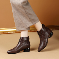 New boots autumn British retro-head boots female boots in the middle ankle boots genuine brown big and thick