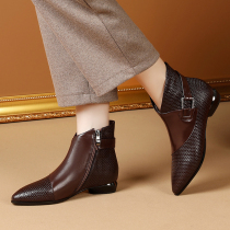 Boots female British Winter 2020 autumn and winter new Martin boots flat and real leather female boots rough and Chelsea boots