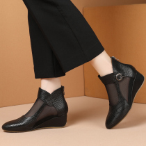 2022 New leather mesh boots female summer mesh sandals in heel heel heel heel with hollow boots 40 yards