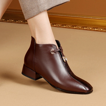 Calf leather head boots woman new autumn winter single boots in heels and ankle boots real-coded female shoes Martin shoes