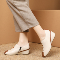 Spring new products 2020 deep mouth single shoe womens retro leather round head heel shoes increase 100 pairs and ankle shoes