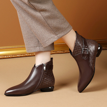 British autumn winter new boots female flat and leather female boots pointed and large-scale female shoes Martin boots