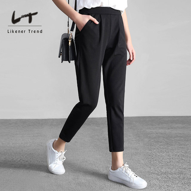 LT harem pants for women spring and summer new style high waist nine-point pants elastic waist large size women's pants small feet pants thin long pants