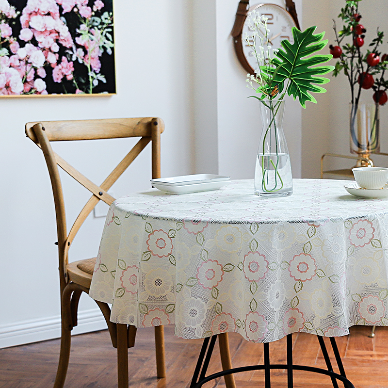 Eurostyle tea table plastic pvc large round table small round table table cloth waterproof and burn-proof and anti-wash table cloth for home