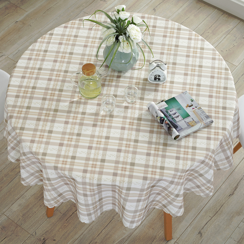 Eurostyle table cloth table cloth art checkered large round table table cushion waterproof and burn-proof and anti-wash round table cushion for home