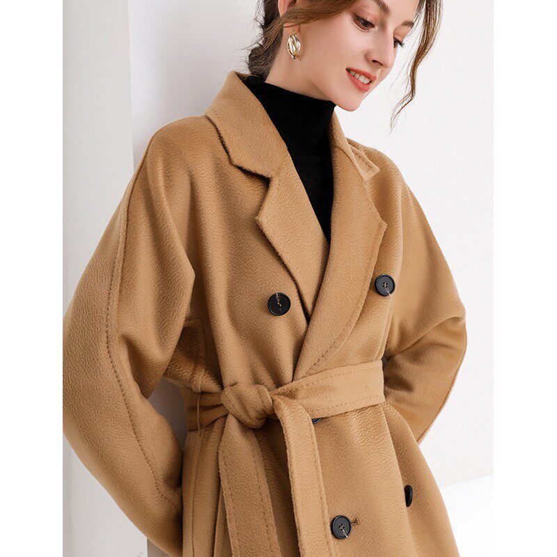 High-end water corrugated double-sided cashmere Grand coat woman 2021 The new medium long version of the wool coat high-end high level