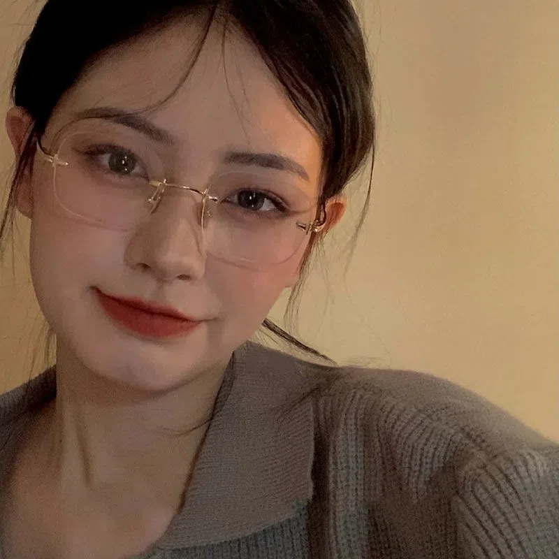 Xiaohongshu Style Retro Frameless Glasses for Women, Nearsightedness Makeup-Free Essential, Ins-Style Ultra-Light Non-Prescription Plain Glasses for Men