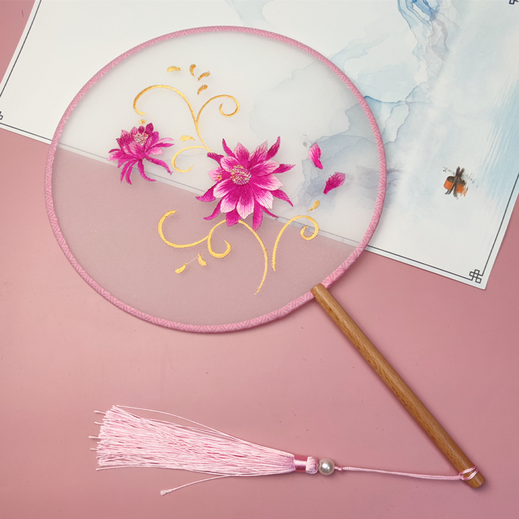 Embroidery single dough fan * ancient style rocking fan * Hanfu anime accessories Chinese style cheongsam * lotus crane fan * round fan