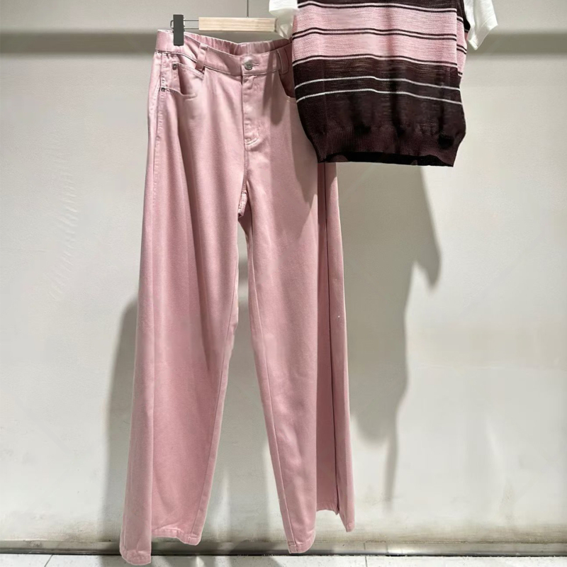 Pink High-Waisted Straight-Leg Denim Wide-Leg Pants for Women 2026 Summer New Style Age-Reducing Loose Chinese-Style Floor-Length Casual Pants Pink High-Waisted Straight-Leg Denim Wide-Leg Pants for Women 2026 Summer New Style Age-Reducing Loose Chinese-Style Floor-Length Casual Pants