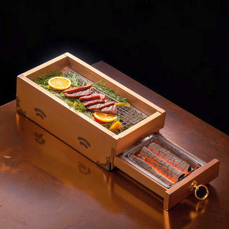 Artistic Conception Dish Salmon Western Food Club Hotel Compartment Internet Celebrity Charcoal Grilled Steak High-End Solid Wood Wooden Box Rosemary