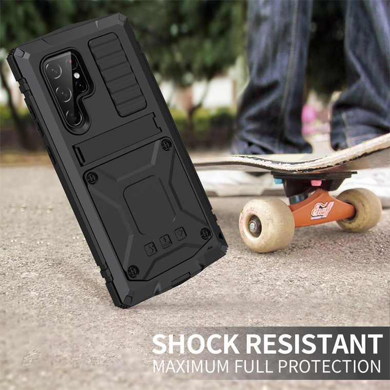 3 Layer Tough Shockproof Metal Drop Resistant Airbag Corner Protection Kickstand Folding Stand Tempered Glass S22, S22 Plus