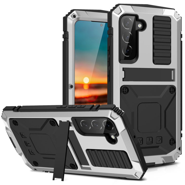 3 Layer Tough Shockproof Metal Drop Resistant Airbag Corner Protection Kickstand Folding Stand Tempered Glass S22, S22 Plus