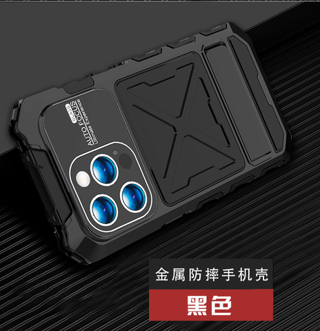 Black — RJUST 3 Layer Tough Shockproof Drop Resistant Metal Airbag 4 Corner 360 Full Protection Heavy Duty 15, 15 Plus, 15