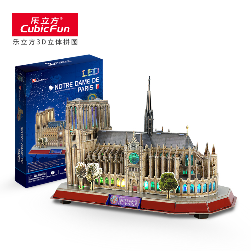 Le Cube 3D three-dimensional puzzle creative Toy Notre Dame three-dimensional handmade assembly building Model with light