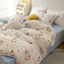 Cartoon Milk Suede Bed Four Pieces Of Coral Suede Thickened Flannel Linen Fallé Linen Quilt Luckily Duck Winter