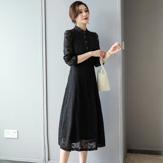 French lace dress long-sleeved 2023 new spring and autumn high-end western-style waist-length knee-length super fairy women's dress long skirt