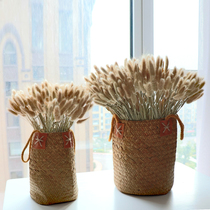 Natural handmade straw vase flower basket living room decoration dried flower wheat rabbit tail grass flower arrangement flower basket dried flower set