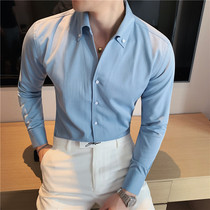 OECANA2021 Net Red V collar shirt men long sleeve thin trend handsome slim fit casual Ruffian blue shirt men