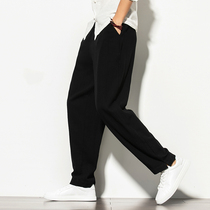 OECANA spring and summer mens casual pants loose Chinese style linen casual pants morning exercise trousers mens fat size mens pants