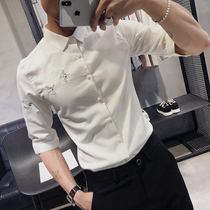 OECANA men casual shirt Korean slim plaid shirt mens Half sleeve shirt British medium sleeve shirt men