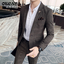 2021 Autumn and Winter Leisure Vintage Chiroe Suit Two-Piece Mens Suit Set Korean Slim Small Suit Tide