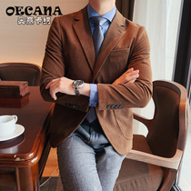 2020 autumn and winter mens suit jacket Korean slim solid color corduroy casual small blazer jacket padded top