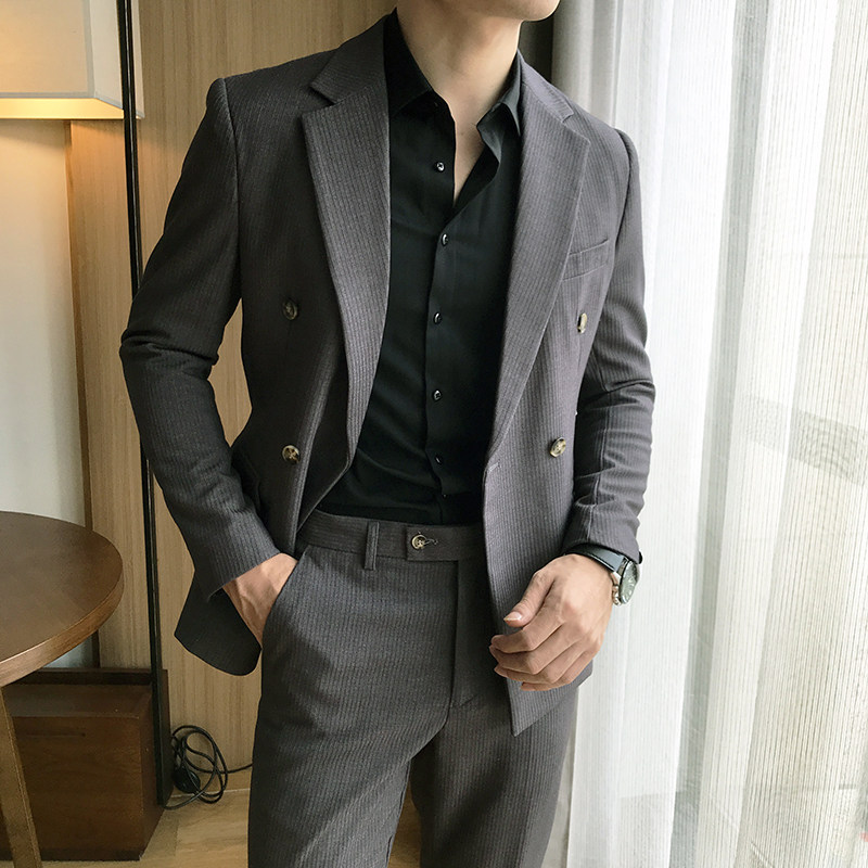 OECANA Men's Casual Corduroy Double Breasted Suit