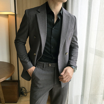 OECANA mens casual corduroy double-breasted suit suit set trend Korean slim suit two-piece suit