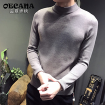 OECANA autumn and winter new mens knitwear solid color half turtleneck sweater pullover slim long sleeve inner sweater men