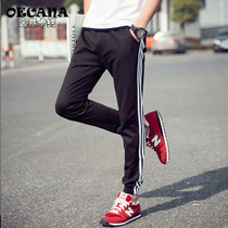OECANA2021 New bunch foot striped sports pants slim mens casual pants mens ankle-length pants running pants